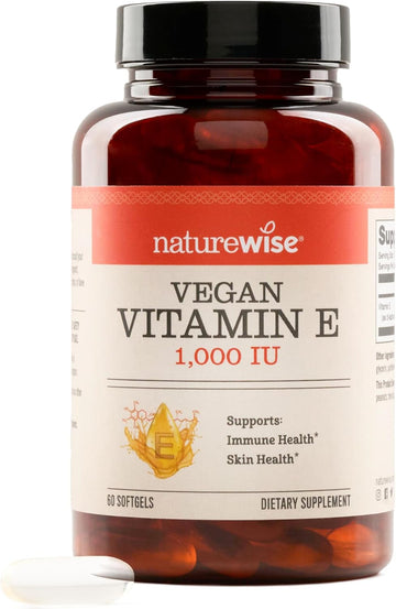 Naturewise Vitamin E 1000 Iu Softgels (450Mg Dl-Alpha) - Vegan, Gluten-Free, Soy-Free, Non-Gmo Antioxidant Dietary Supplement For Skin, Heart, Eye, And Immune Health Support - 60-Day Supply, 60 Count