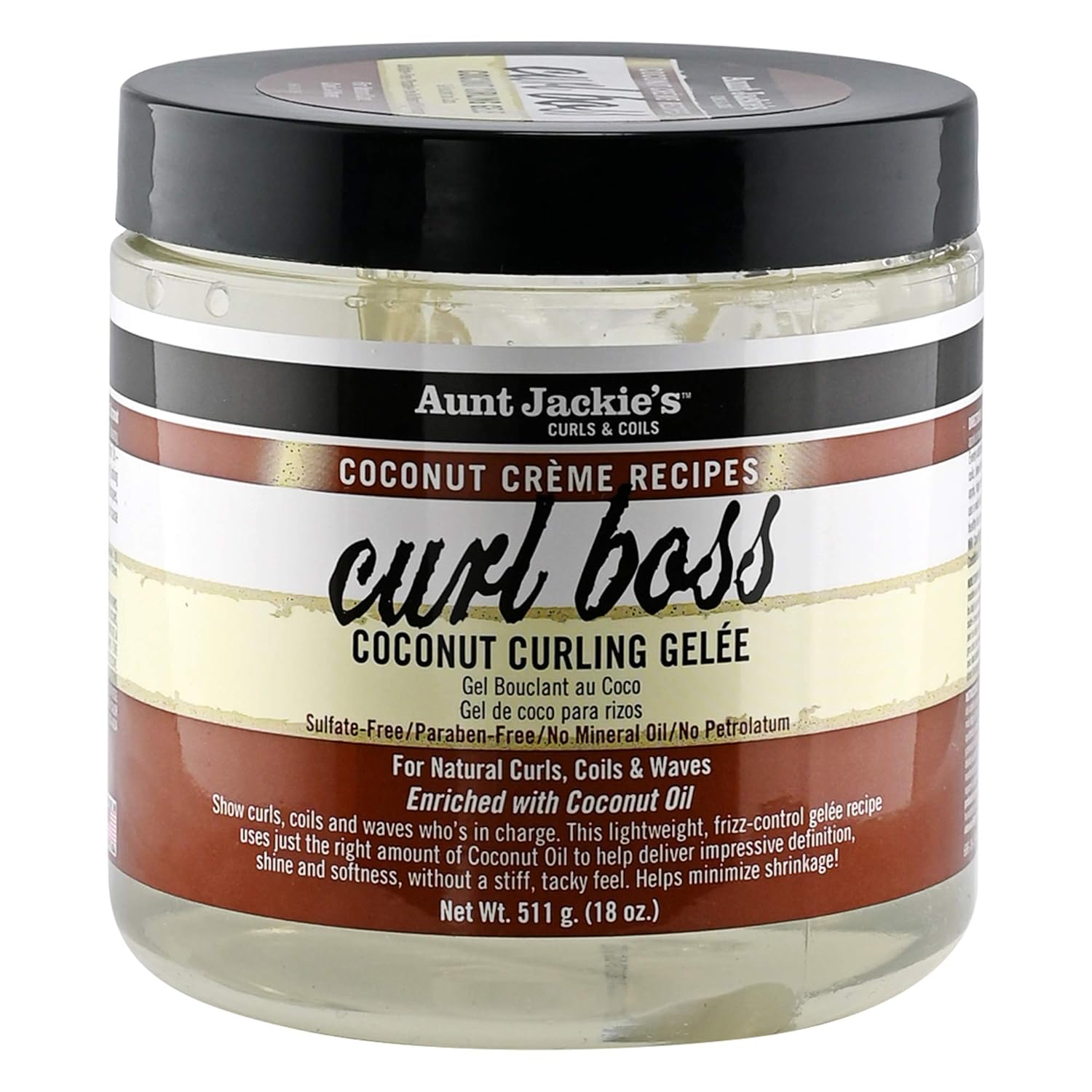 Aunt Jackie's Coconut Crème Recipes Curl Boss Coconut Curling Hair Gel for Natural Curls, Coils and Waves, 18 oz : Beauty & Personal Care