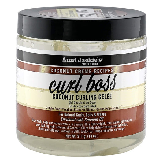 Aunt Jackie's Coconut CrĆØme Recipes Curl Boss Coconut Curling Hair Gel for Natural Curls, Coils and Waves, 18 oz : Beauty & Personal Care