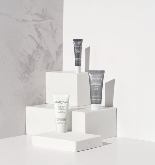 Gatineau - Age Benefit Discovery Collection - Face Cream, Peeling Exfoliator & Night Renewal Elixir, Travel Or Trial Gift Set