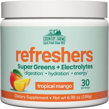 Country Farms Super Greens Natural Flavor, 50 Organic Super Foods, Usda Organic Drink Mix, Fruits, Vegetables, Super Greens, Mushrooms & Probiotics, Supports Energy, 20 Servings, 10.6 Oz