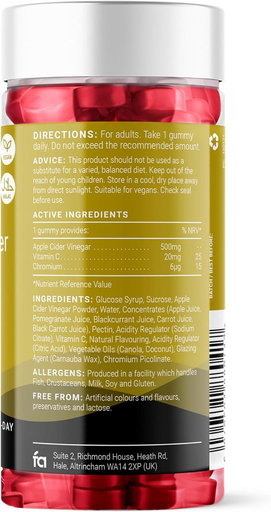 Generic Feel Amazing Apple Cider Vinegar Gummies - 30-Day Vegan, Halal Gummies With Vitamin C & Chromium - Natural Apple Flavour (1)