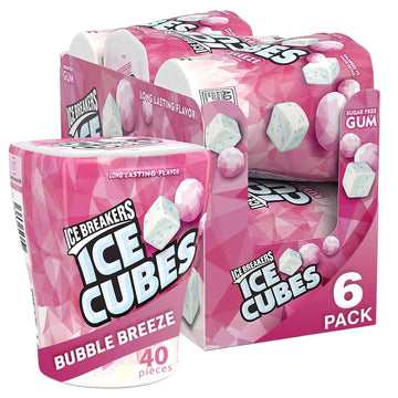 Ice Breakers Ice Cubes Bubble Breeze Sugar Free Chewing Gum Bottles, 3.24 Oz (6 Count, 40 Pieces)