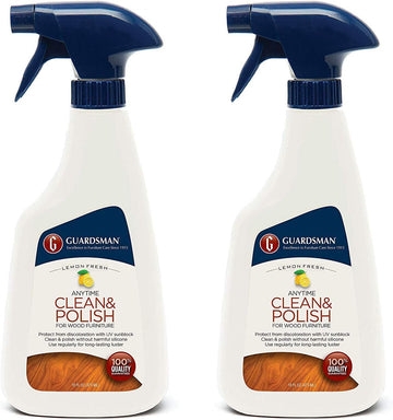 Guardsman Clean & Polish For Wood Furniture - Lemon Fresh - 16 Oz - Silicone Free, Uv Protection - 2 Pack
