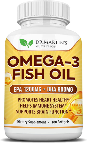 Omega 3 Fish Oil 3750Mg Triple Strength | Epa 1200Mg + Dha 900Mg Fatty Acids | Fish Oil Omega 3 Supplement | Promotes Healthy Heart, Immune System, Eyes, Skin & Brain Function | 180 Burpless Softgels