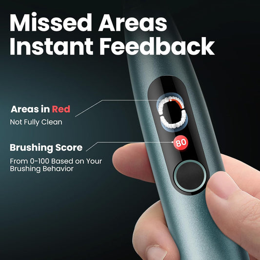 Oclean Sonic Electric Toothbrush Adults X Series Pro Travel Set, Smart Touchscreen, 3 Modes, 84000 Vpm, Lasts 30 Days, 2 In 1 Magnetic Charger Wall-Mount, 6 Replacement Heads & Travel Case - Green