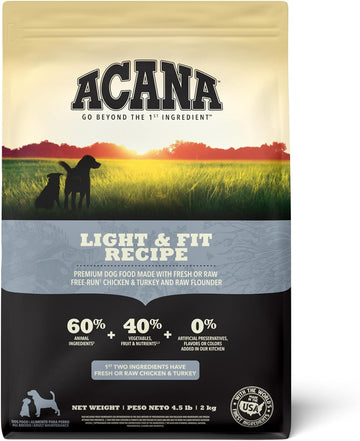 Acana Adult Dry Dog Food, Light & Fit Recipe, Grain Free Dog Food, 4.5Lb