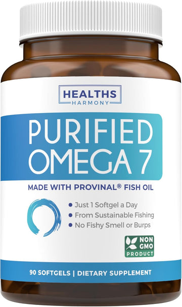 Omega 7 Supplement For Women And Men - High Potency & Purity Palmitoleic Acid Fatty Acid Fish Oil Supplement From Patented Provinal With Lowest Palmitic Acid - Sustainably Sourced (3 Month Supply)