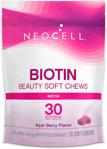 Neocell Biotin Beauty Soft Chews, For Healthy Skin, Hair, Nails, Energy Support Supplement, Acai Berry Flavor, Soft Chews, 30 Count, 1 Bag