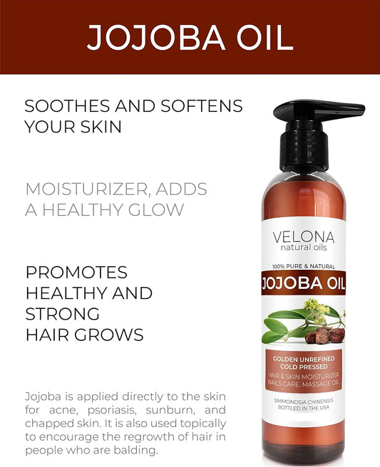 Jojoba Oil - 8 oz (With Pump) | 100% Pure and Natural | Golden, Unrefined, Cold Pressed, Hexane Free