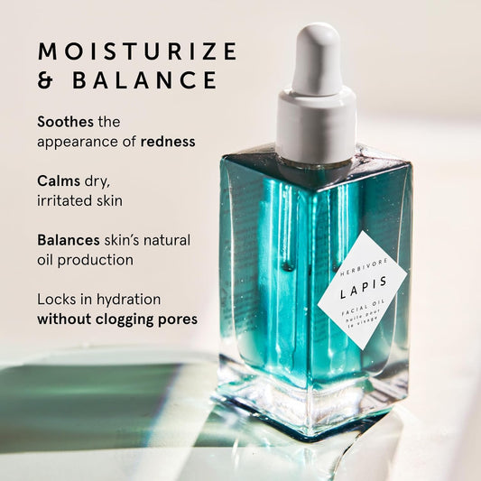 Herbivore Lapis Balancing Facial Oil With Blue Tansy + Squalane, Safe For Acne-Prone Skin | Helps Soothe Redness + Balance Oil Production, Lightweight, Non-Comedogenic, Plant-Based