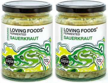 Loving Foods Award-Winning *Organic & Made In The Uk* Sauerkraut (2 X 475G) Raw, Unpasteurised & Bursting With Beneficial Live Bacteria (2 X Jars)