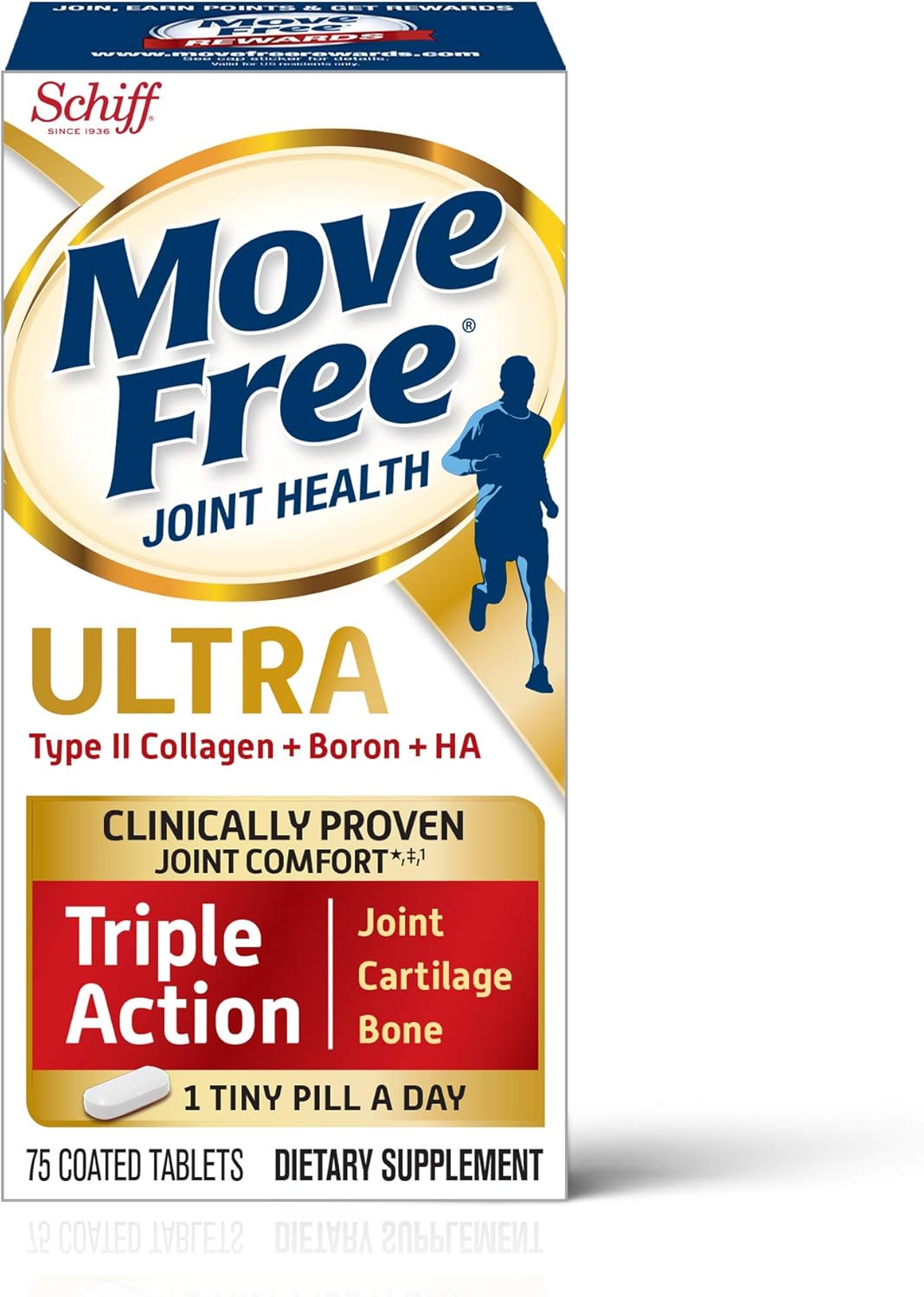 Move Free Type II Collagen, Boron & HA Ultra Triple Action Tablets, Move Free (75 Count In A Bottle) 1 ea ( Pack of 2)