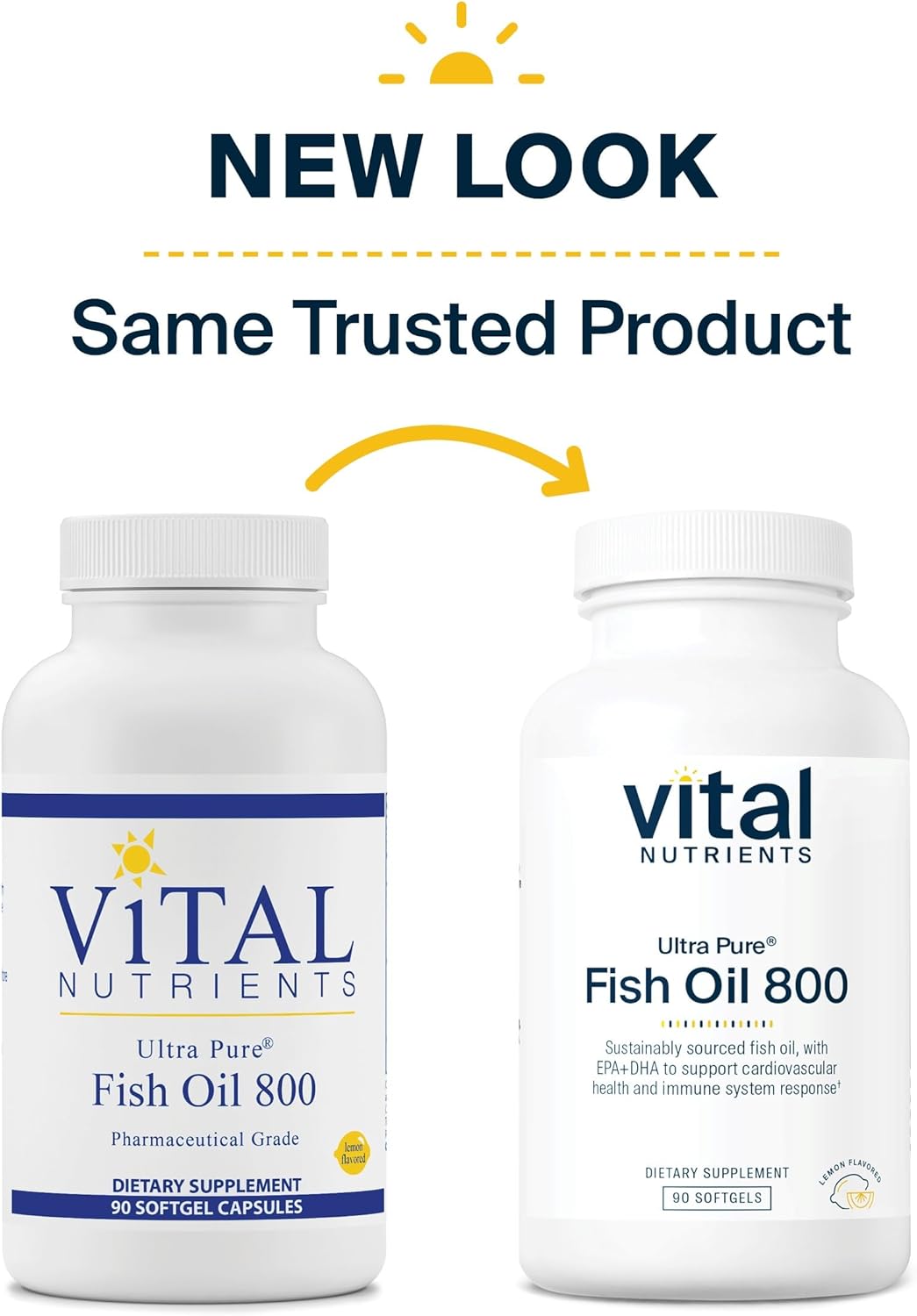 Vital Nutrients Ultra Pure® Fish Oil 800 | Supports Heart, Brain, & Immune Health* | Sustainably Sourced High EPA & DHA Omega-3 Fatty Acid | Lemon Flavor | Gluten, Dairy, Soy Free | 90 Softgels : Health & Household