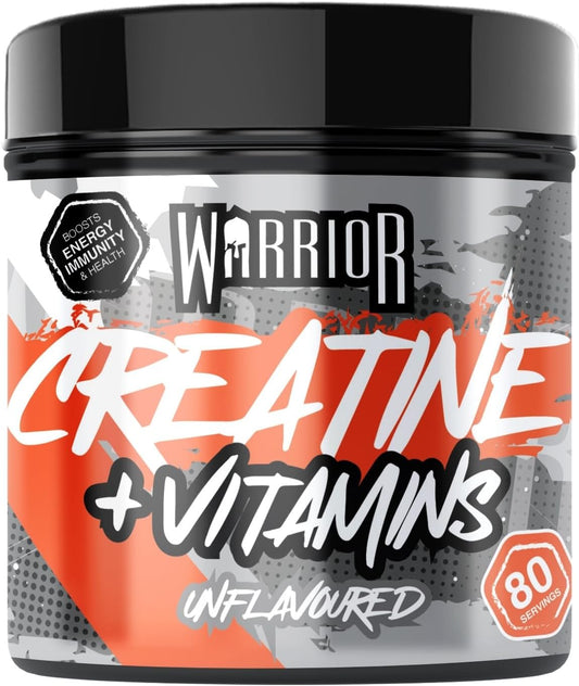 Warrior Creatine Monohydrate Powder + Vitamins 360G - Performance & Recovery - Pure Micronised Multivitamin Nutrition Blend - Vitamin A, B12, C, D, E, Magnesium, Iron, Zinc - 80 Servings (Mixed Berry)