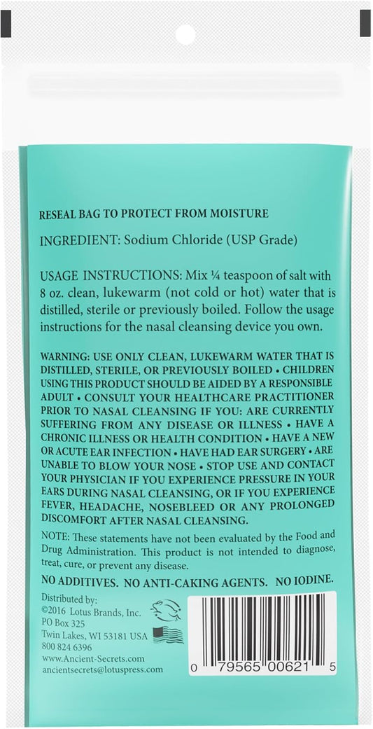 Ancient Secrets Pure Cleansing Salt, Non-Iodized, 2-Pack – For Use With Ceramic Or Travel Neti Pot, 8 Oz Ea
