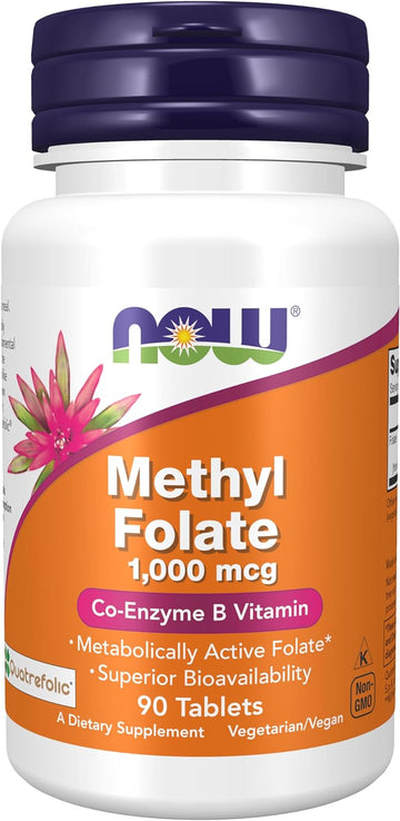 Now Supplements, Methyl Folate 1,000 Mcg, Metabolically Active Folate*, Co-Enzyme B Vitamin, 90 Tablets