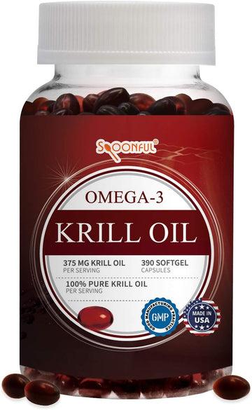 Spoonful Mini Krill Oil, 375Mg 130 Servings, Easy To Swallow Mini Capsults For Omen And Seniors, Omega-3 Dha Epa Astaxanthin And Essential Phospholipids, Made In Usa