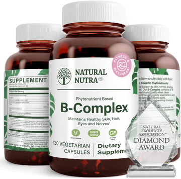 Natural Nutra Vitamin B Complex With Niacin, Folate, Thiamin, Biotin, Supports Nervous System Health, Skin, Eyes And Hair Health, Whole Food Supplement, 120 Vegetarian Capsules