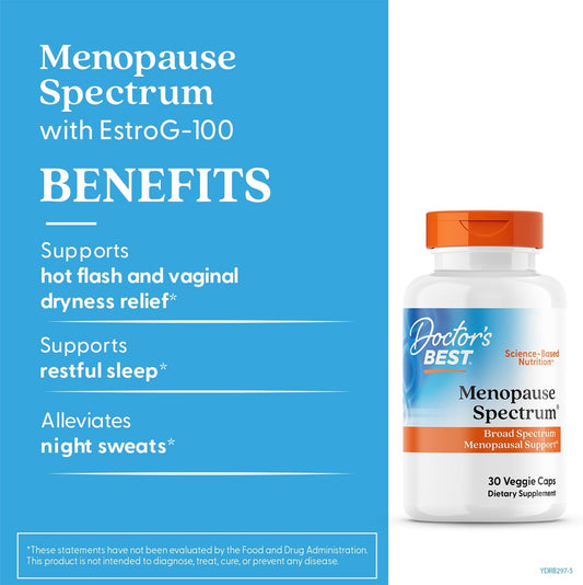 Doctor'S Best Menopause Spectrum With Estrog-100, Non-Gmo, Vegan, Gluten Free, Soy Free, Veggie Caps, 30 Count
