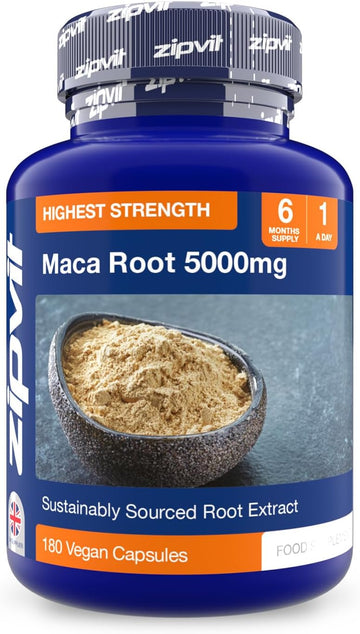 Zipvit Maca Root Capsules 5000Mg, Black Maca And Yellow Maca Combination High Strength Maca Root Powder Extract. 180 Vegan Capsules, 6 Months Supply. Vegetarian Society Approved