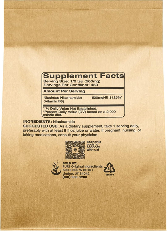 Pure Original Ingredients Niacinamide (8Oz) Flush-Free Vitamin B3 Powder, Dietary Supplement