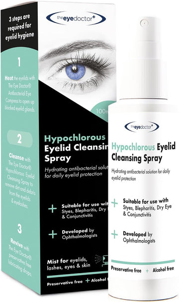 The Eye Doctor Hypochlorous Eyelid Cleansing Spray - Hypoallergenic With Antibacterial Properties For Use With Dry Eye, Blepharitis & Mgd - Preservative & Alcohol Free, Contact Lens Friendly, 100Ml
