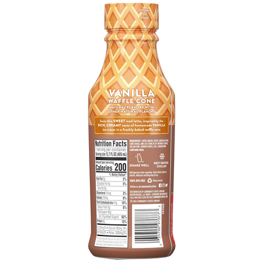 Community Coffee Vanilla Waffle Cone Iced Latte Ready To Drink, 13.7 Ounce Bottle