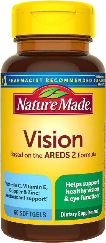 Nature Made Vision Based On The Areds 2 Formula, Eye Vitamins With Lutein & Zeaxanthin, Vitamin C, Vitamin E, Zinc And Copper For Healthy Vision And Eye Function Support, 60 Softgels, 30 Day Supply