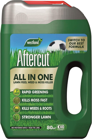 Aftercut 20400459 All In One Lawn Feed, Weed And Moss Killer Even-Flo Spreader, 80 M2, 2.56 Kg, Natural20400459