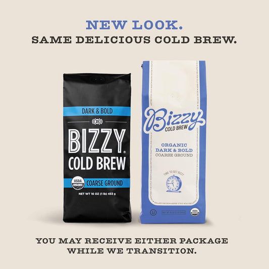 Bizzy Organic Cold Brew Coffee | Dark & Bold Blend | Coarse Ground Coffee | Dark Roast | Micro Sifted | Specialty Grade | 100% Arabica | 1 Lb