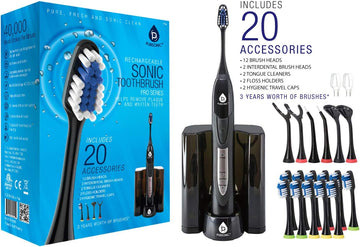 Pursonic S520 Black Ultra High Powered Sonic Electric Toothbrush With Dock Charger, 12 Brush Heads & More! (Value Pack)