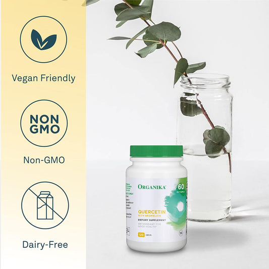 Organika Quercetin With Bromelain  High Bioavailability, Immune System Support, Seasonal Allergy Relief  120 Tabs