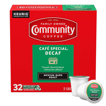 Community Coffee Café Special Decaf, Medium-Dark Roast, Single-Serve Keurig K-Cup Pods, 32 Count (Pack Of 1)