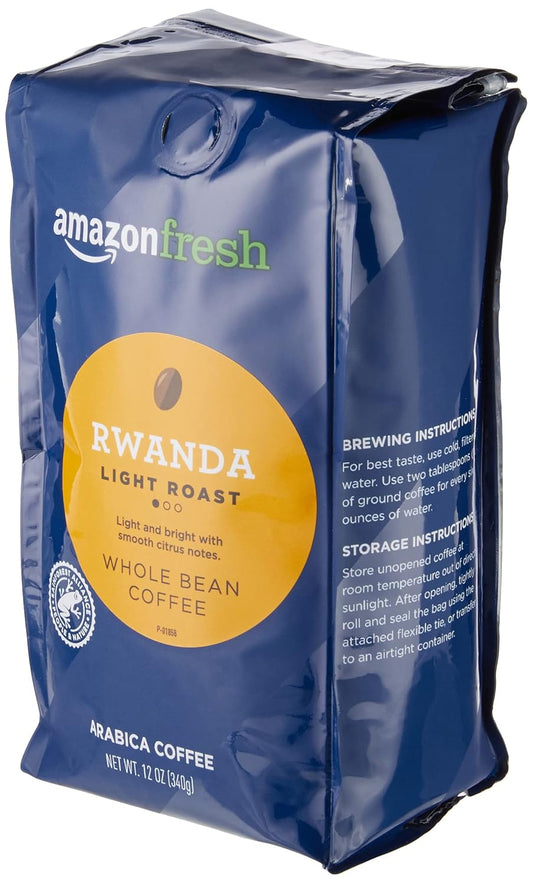 Amazonfresh Direct Trade Rwanda Whole Bean Coffee, Light Roast, 12 Ounce (Pack Of 2)