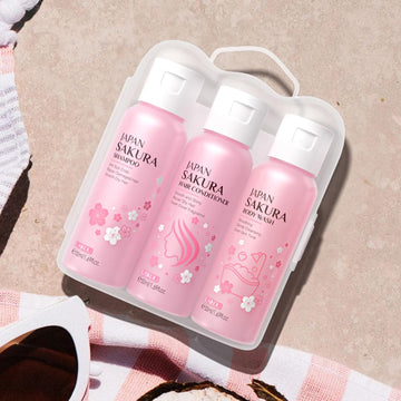 Laikou Sakura Spa Gift Set, Bath & Hair Care Travel Kit, Shampoo, Conditioner & Body Wash, Hydrating, Nourishing & Gentle For All Skin & Hair Types, Christmas Birthday Gifts For Women Teenage Girl