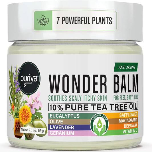 Puriya Tea Tree Oil Balm And Mother Of All Creams With Mildly Earthy Scent Bundle Set, Plant Rich Wonder Balm, Moisturizing Cream For Dry, Itchy, And Sensitive Skin