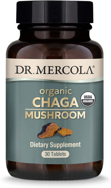 Dr. Mercola Organic Chaga Mushroom, 30 Servings (30 Tablets), Dietary Supplement, Supports Healthy Immune Function, Non-Gmo, Certified Usda Organic, Nsf Contents Certified