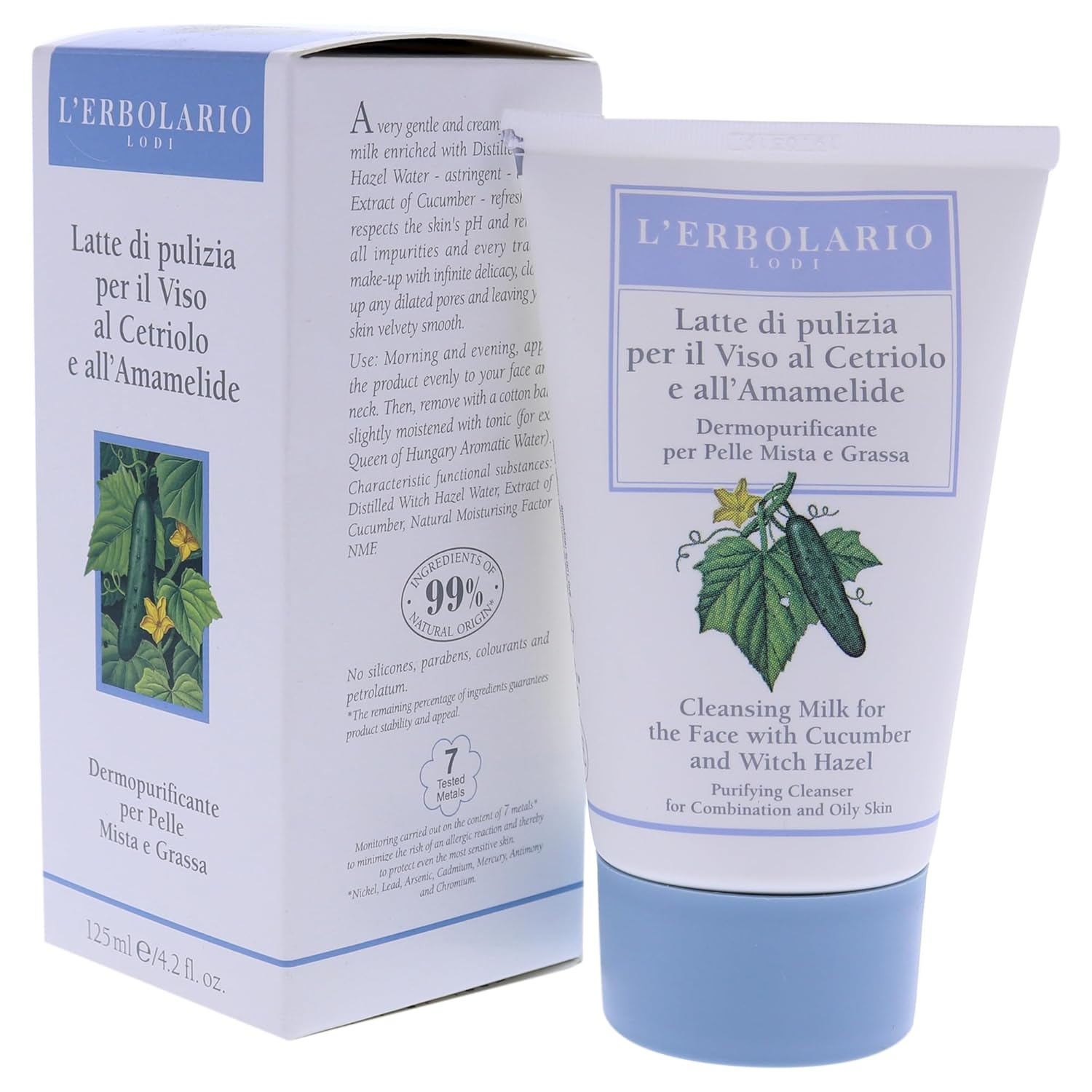 L'Erbolario Cucumber And Witch Hazel Cleansing Milk - Gentle, Creamy - Closes Up Any Dilated Pores - Leaving Your Skin Velvety Smooth - With Cucumber And Witch Hazel - For The Face - 4.2 Oz Cleanser : Beauty & Personal Care