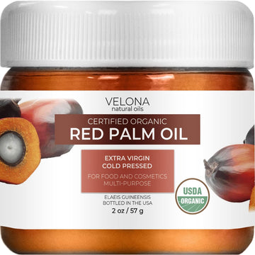 velona USDA Certified Organic Red Palm Oil 2 oz | Food and Cosmetic Grade | in jar | Extra Virgin, Cold Pressed | Skin, Face, Body, Hair Care