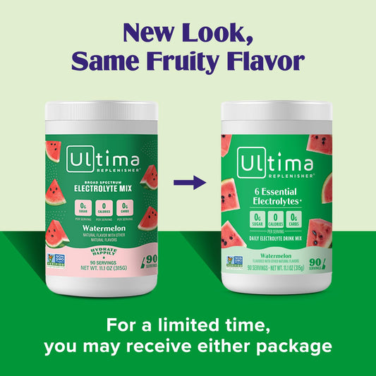 Ultima Replenisher Daily Electrolyte Drink Mix β Watermelon, 90 Servings β Hydration Powder With 6 Key Electrolytes & Trace Minerals β Keto Friendly, Vegan, Non-Gmo & Sugar-Free Electrolyte Powder