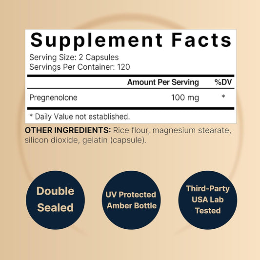 Pregnenolone 100Mg, 240 Capsules | 99% Purity, Micronized Grade For Higher Absorption, Plant Based โ Natural Precursor, Brain, & Immune Health Supplement โ Non-Gmo, Soy Free
