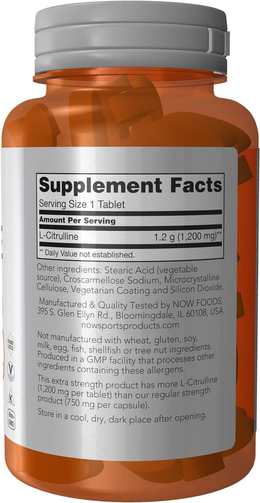 Now Sports Nutrition, L-Citrulline, Extra Strength 1,200 Mg, Amino Acid, 120 Tablets