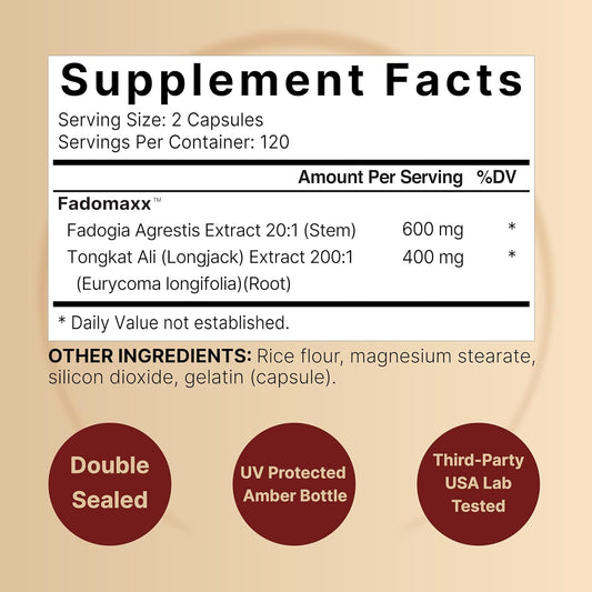 Naturebell Fadogia Agrestis 600Mg With Tongkat Ali 400Mg, 240* Capsules | 20:1 Fadogia Stem Extract & Indonesia Tongkat-Ali (Longjack) Root Extract – Max Strength Herbal Supplement – Non-Gmo