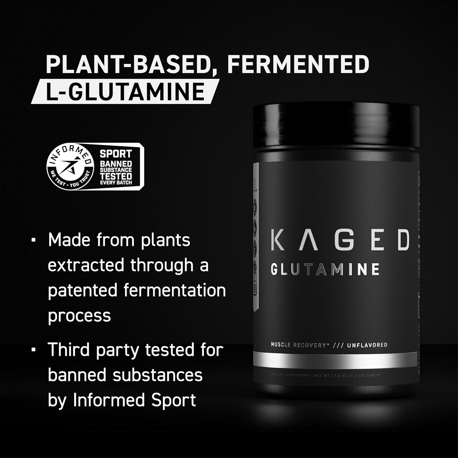 Kaged Muscle, L-Glutamine Powder 500 Gram, Vegan, Support Muscle Recovery, Post Workout, Glutamine, Banned-Substance Free, Unflavored, 100 Servings : Health & Household