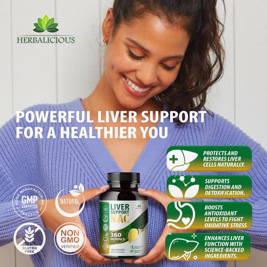 Liver Support Nac 360 Defence Capsules – Liver Detox With Nac, Milk Thistle, Dandelion Root, Turmeric, Choline, Zinc, And Chanca Piedra – Promotes Liver Health And Cellular Protection – 120 Capsules