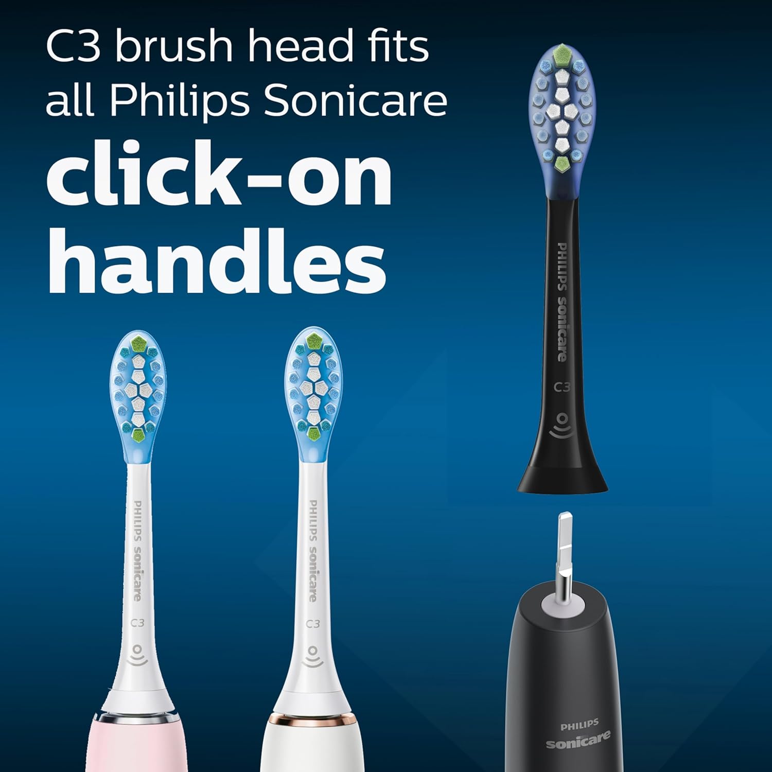 Philips Sonicare Genuine C3 Premium Plaque Control Toothbrush Heads, One Year Supply, 4 Brush Heads, Black, Hx9044/95