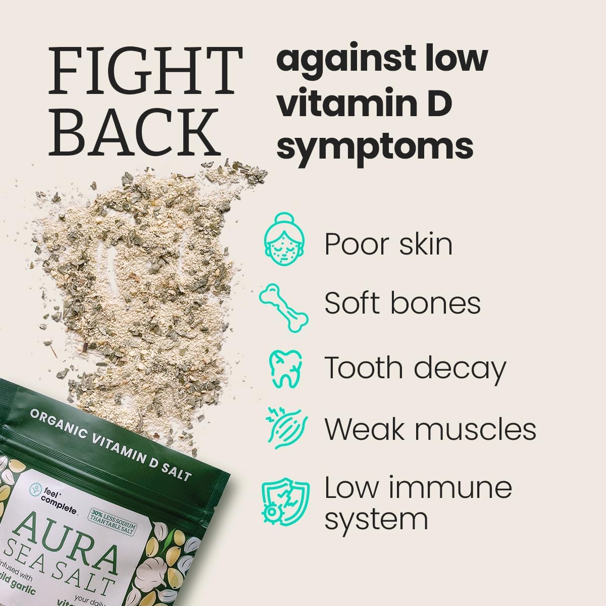 Your Daily Vitamin D in Every Pinch | Organic Aura Sea Salt | Infused Celtic Sea Salt with Wild Garlic | 30% Less Sodium Than Table Salt | 5 Months of Vitamin D | 80g Resealable Pouch : Amazon.co.uk: Grocery