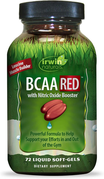 Irwin Naturals Bcaa Red With Nitric Oxide Booster 2:1:1 Maximum Performance Amino Acids - Targeted Nutrition For Pre-Workout + Post-Workout Muscle Recovery Support - 72 Liquid Softgels