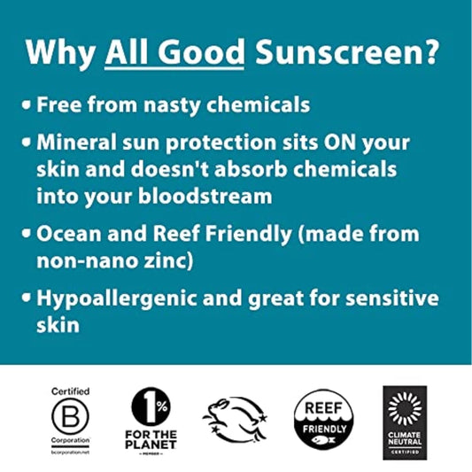 All Good Sunstick - Face Sunscreen, Water Resistant, Uva/Uvb Broad Spectrum Spf 30+, Coral Reef Friendly - Beeswax, Zinc, Vitamin E, Shea Butter (Coconut)